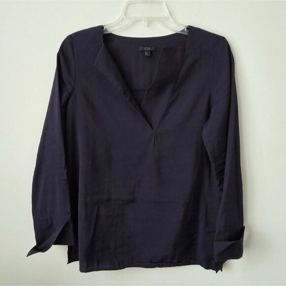 *SOLD* COS | Turn-up Cuffs Drape Blouse Navy Sz 2 - Picture 3 of 6